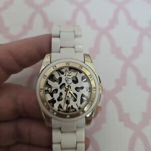 Gold and White Leopard Print Watch